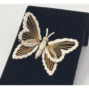 Monet Butterfly Brooch Pin Light Beige with Gold Tone